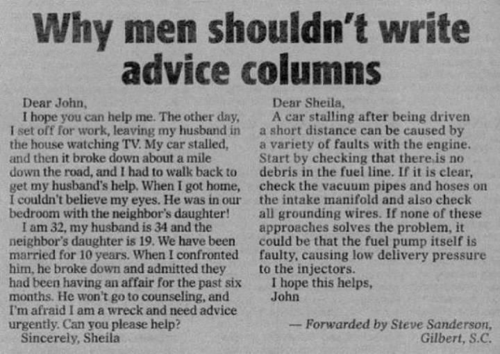 Why Men Shouldn't Write Advice Columns - Funny pictures